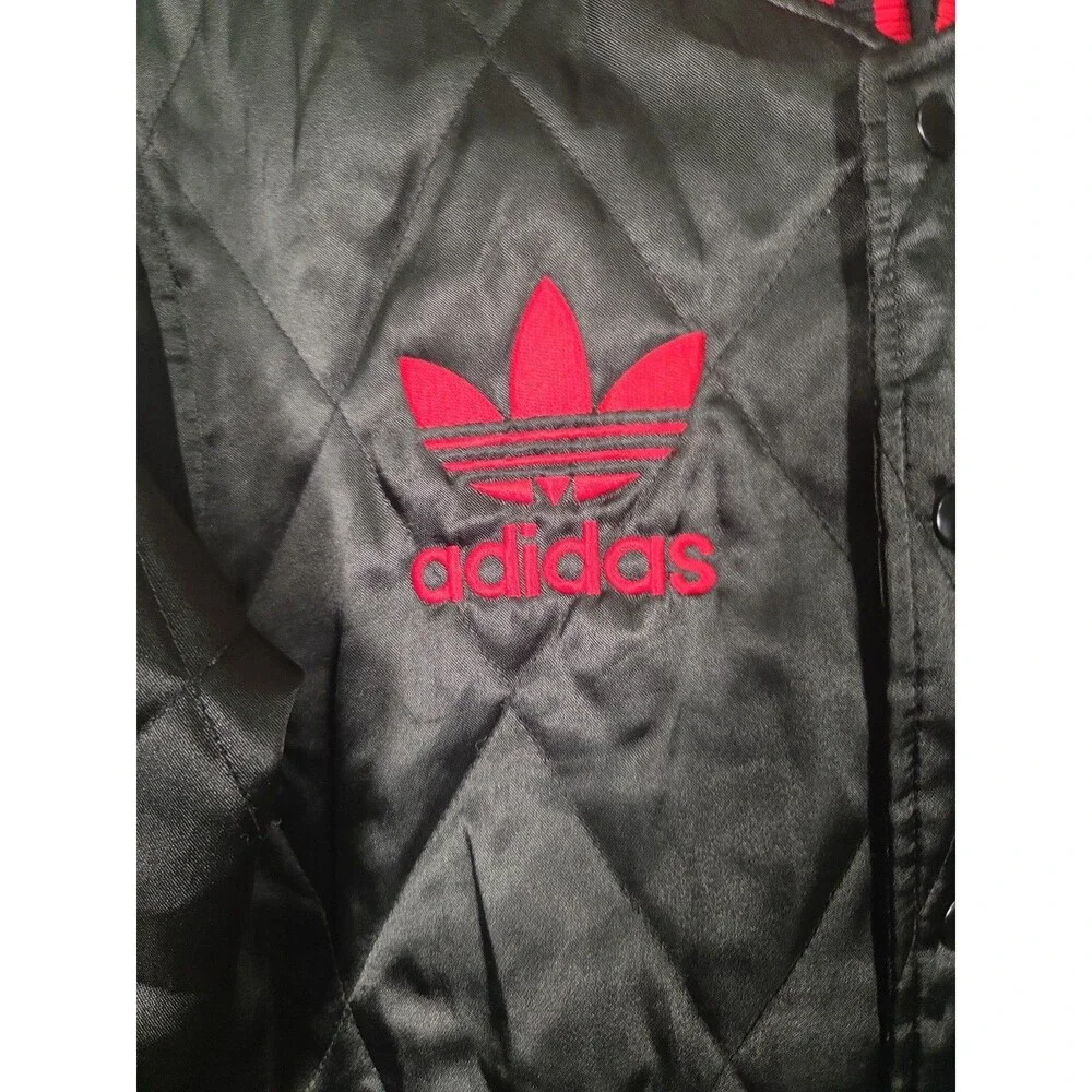 Vtg Adidas Chicago Bulls Jacket Mens S Black Red Diamond Quilted Jacket NBA Y2K